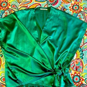 Women’s green dolman sleeve wrap blouse